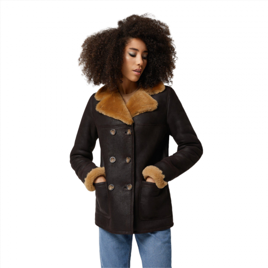 Mckinley Shearling Double-Breasted Leather Coat
