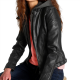 Melody Black Detachable Hooded Leather Jacket