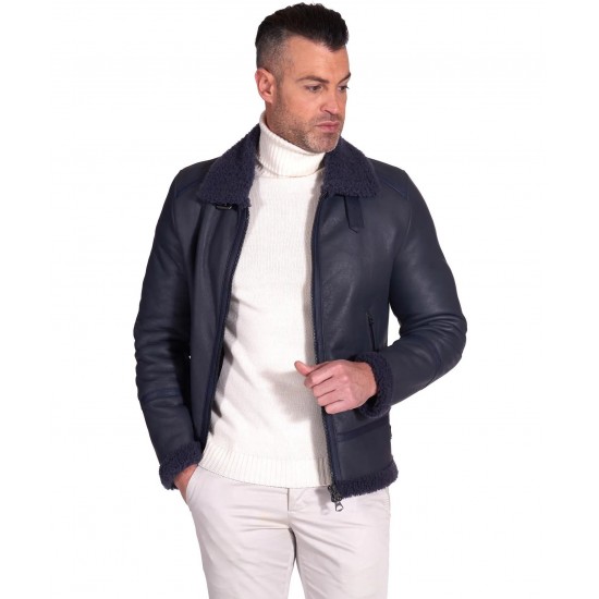 Men Christopher Black Shearling Leather Jacket