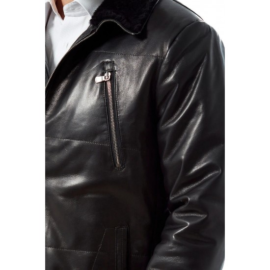 Men Stephen Fur Collar Leather Jacket