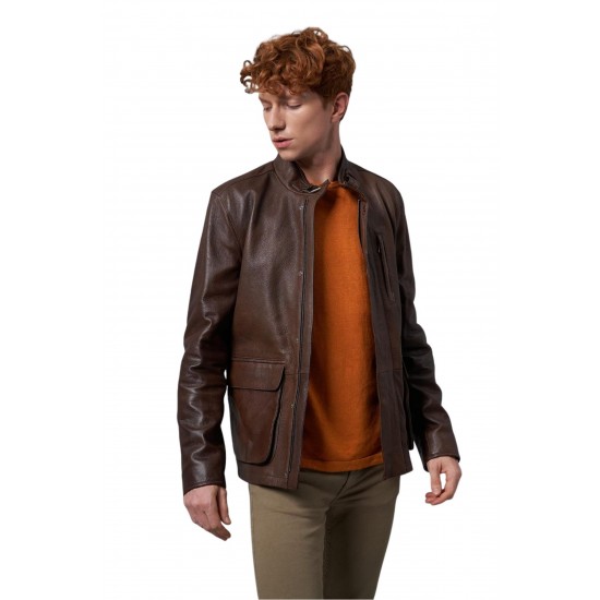Men's Brown Leather Slim Jacket