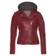 Natalia Anna Red Hooded Biker Leather Jacket