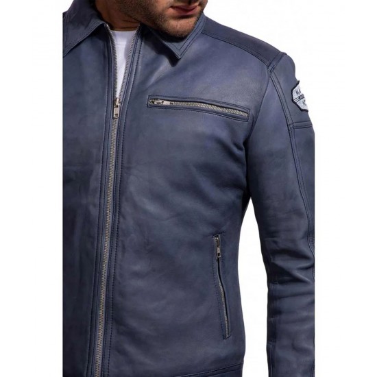 Need For Speed Aaron Paul Blue Leather Jacket