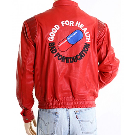 Akira Kaneda Good for Health Bad For Education Red Leather Jacket