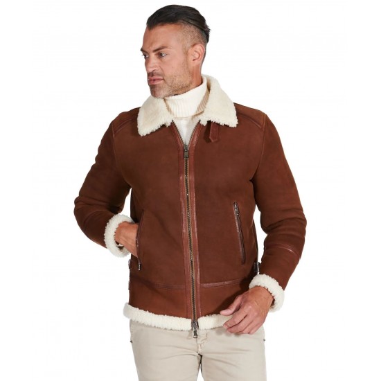 Peter Bennett Brown Leather Jacket With Shearling