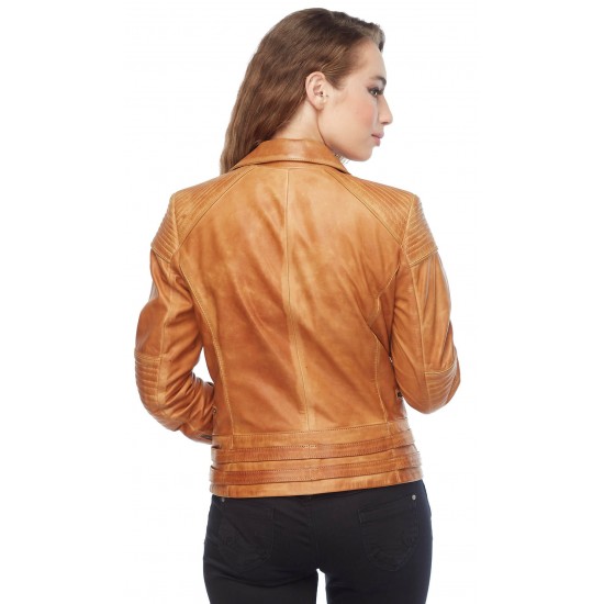 Piper Women Tan Biker Leather Jacket