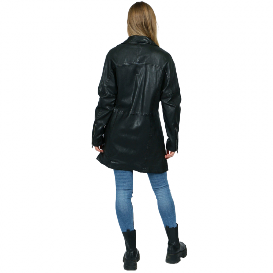 Priscilla Capri Black Leather Coat
