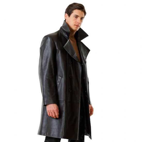 Raphael Black Leather Trench Coat