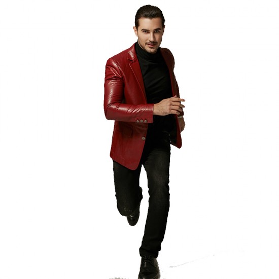 Raymond Red Leather Mid-length Coat