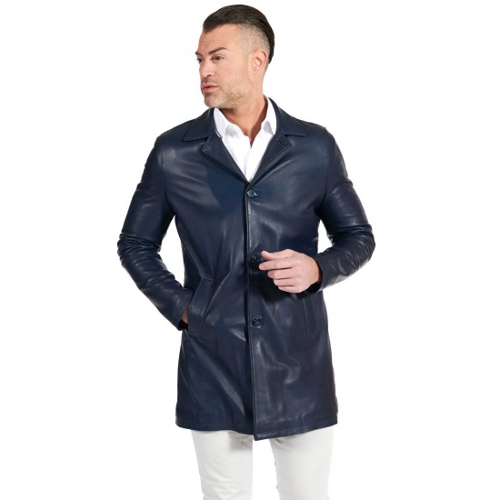 Russell Blue Leather Coat