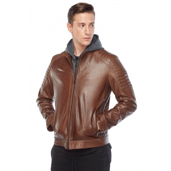 Ryker Brown Hooded Leather Jacket