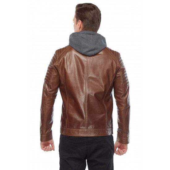 Ryker Brown Hooded Leather Jacket
