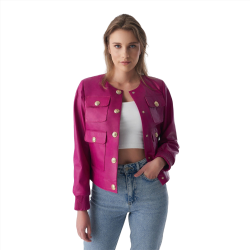 Sloane Reese Phansy Purple Bomber Leather Jacket