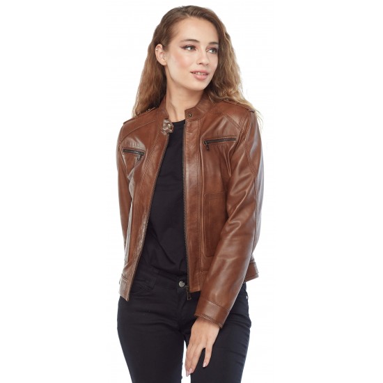 Stella Lily Brown Slim Fit Leather Jacket