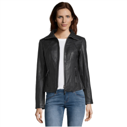 Stephanie Black Zipper Leather Jacket