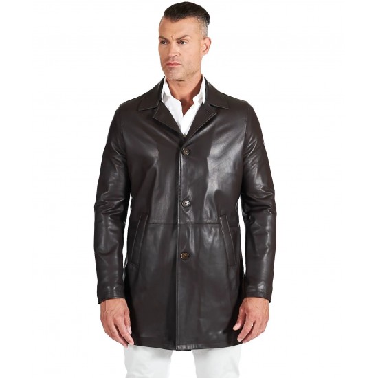 Stephen Black Genuine Leather Trench Coat