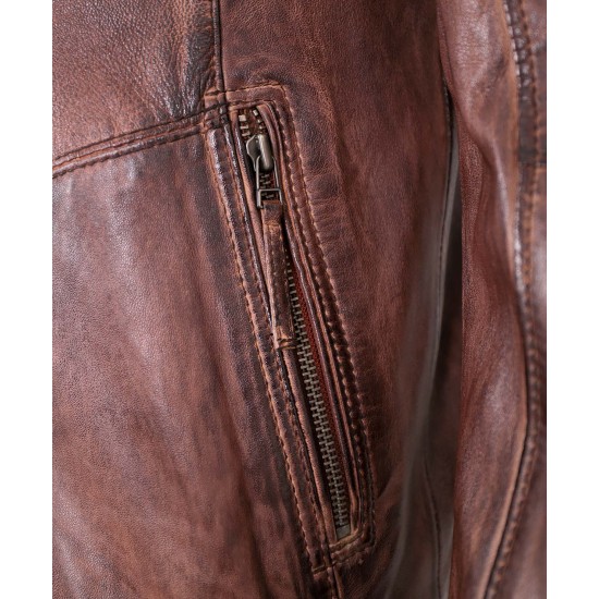 Tristan Men Brown Waxed Leather Jacket