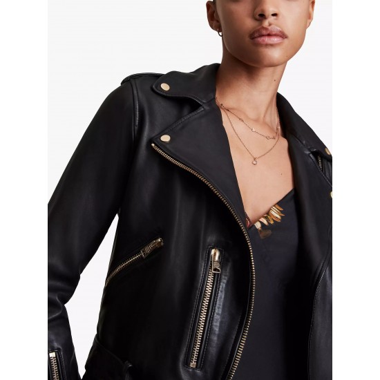Women's Slim Fit Motorcycle Black Leather Jacket