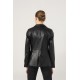 Womens Black Leather Buttoned Coat