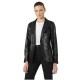 Womens Black Leather Buttoned Coat