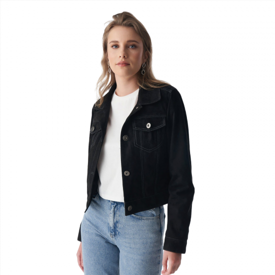 Zoey Willow Black Suede Leather Jacket