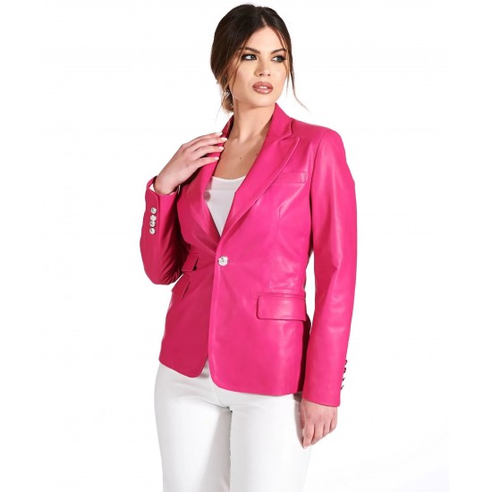 Evangeline Pink Leather Blazer