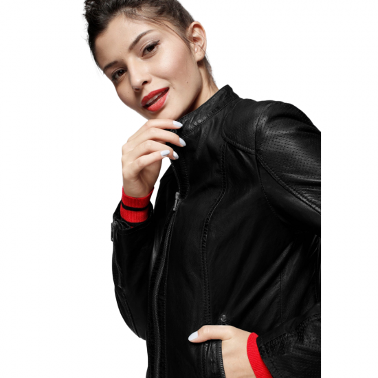 Francesca Black Leather Detachable Hooded Jacket