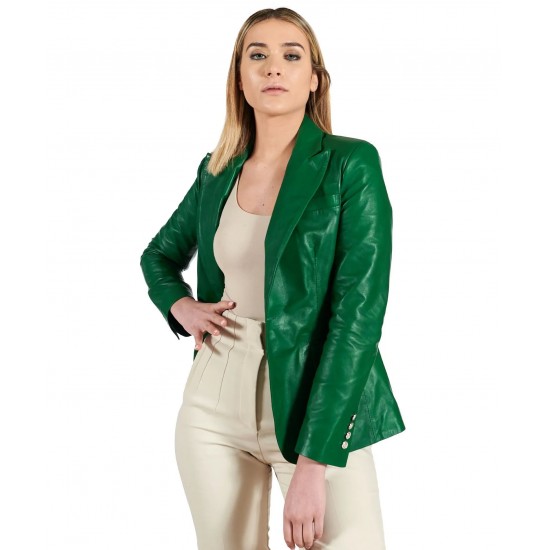 Kendall Women Green Leather Blazer